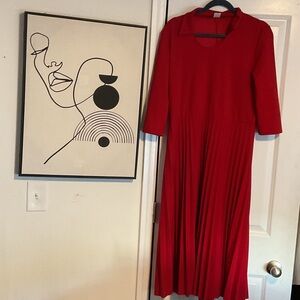 Red Women's Dress with Pleats